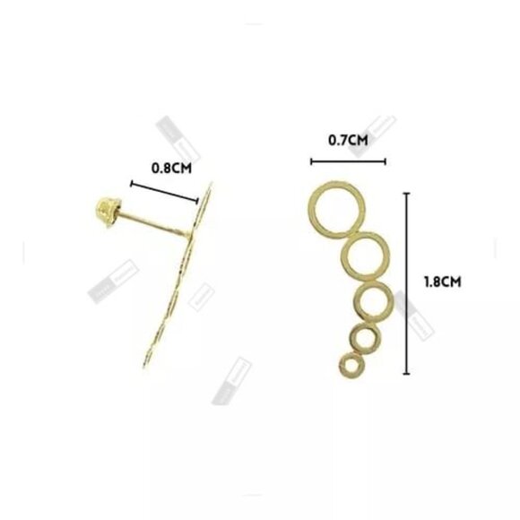 Asymmetrical Circle Earrings in Solid 14K Gold • Modern Drop Design. - Picture 7 of 8